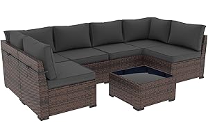 Amopatio 7-Piece Patio Sectional Couch, Outdoor Furniture Set with Slanted Back