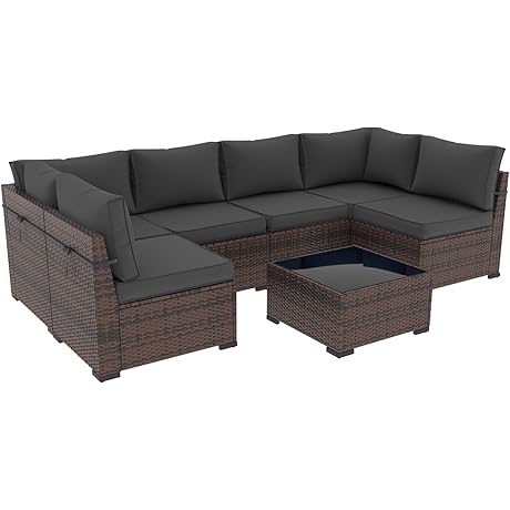 Amopatio 7-Piece Patio Sectional Couch, Outdoor Furniture Set with Slanted Back