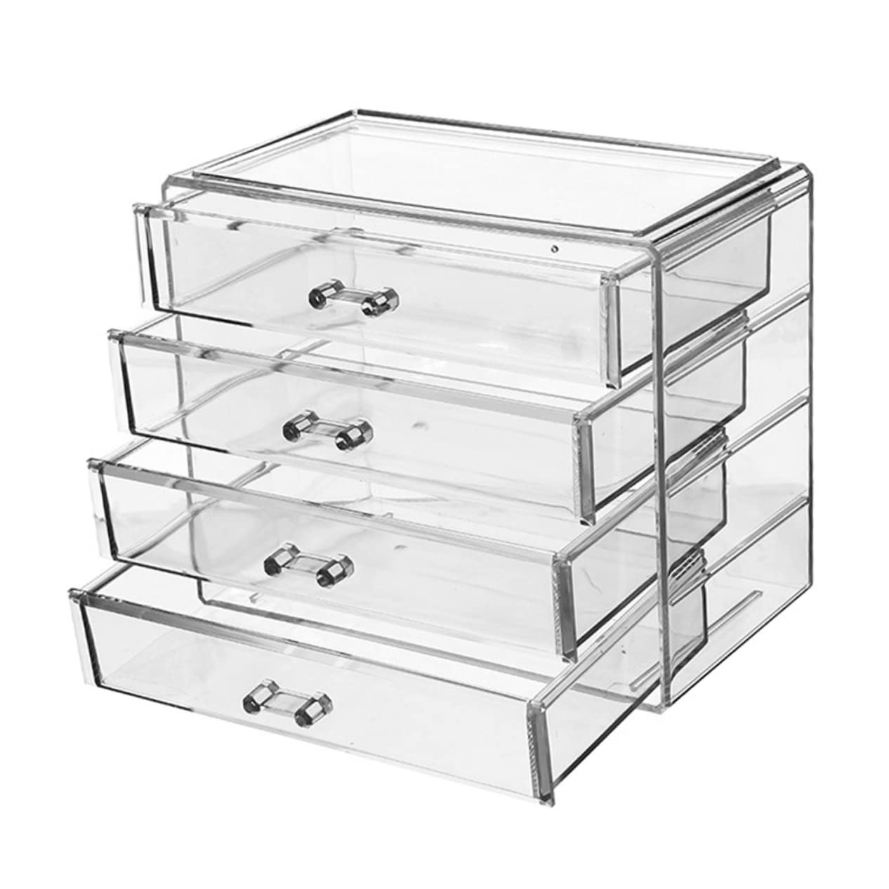 Scatola Organizer Cosmetici in Acrilico Trasparente, Cassettiera a 4 Cassetti, Design Chiuso per Make-up, Smalti e Gioielli
