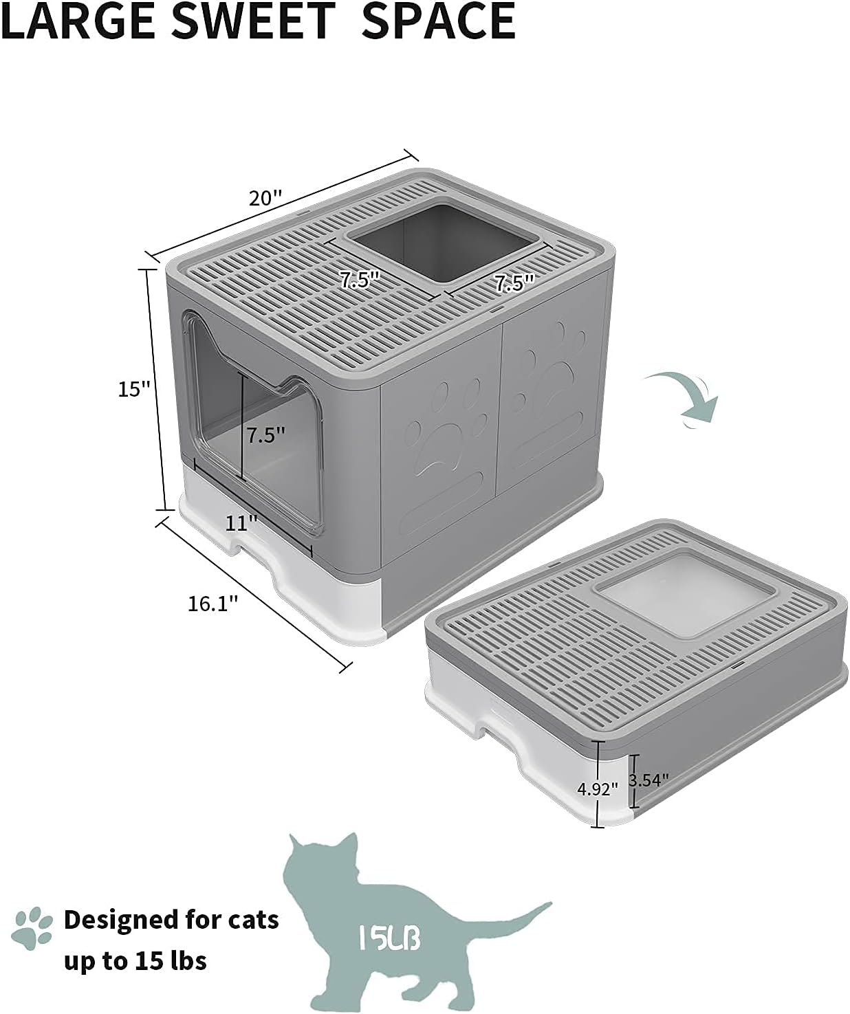 Large Cat Litter Box with Lid, Enclosed Cat Potty, Top Entry Anti-Splashing Cat Toilet, Standard Cat Litter Boxes Easy to Clean Including Cat Litter Scoop (Gray)