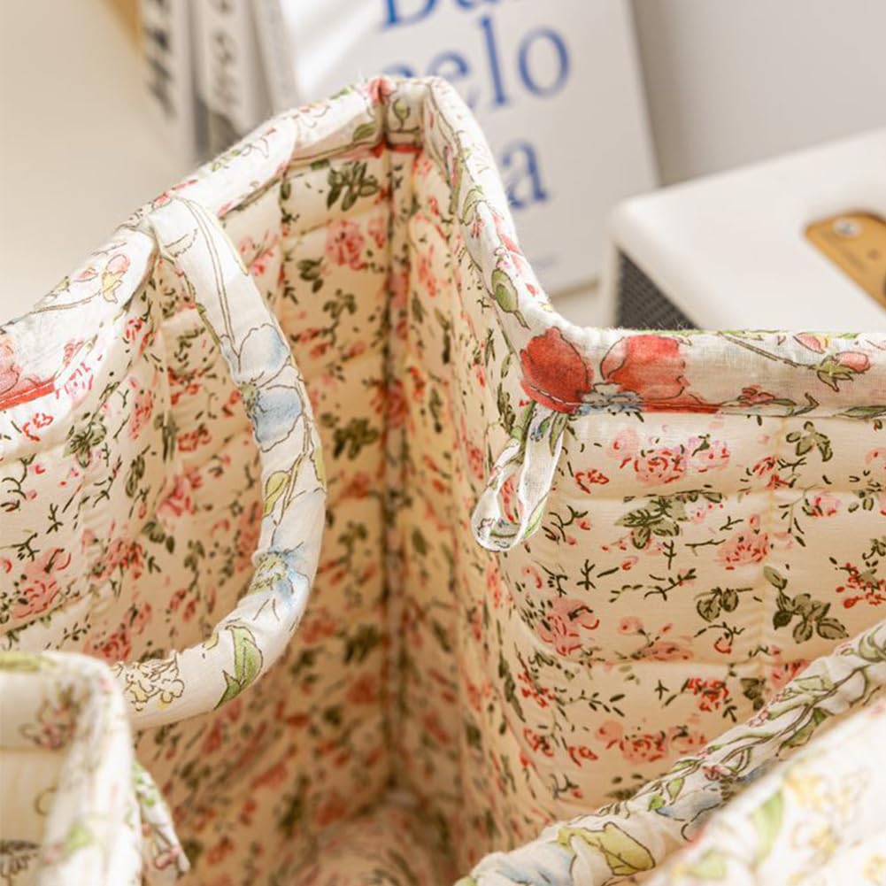 Cesta de almacenamiento, tela bohemia, cesta de almacenamiento de tela bohemia, grande, plegable, diseño floral, acolchado, cesta de la ropa con asas, habitación infantil, portátil, almacenamiento