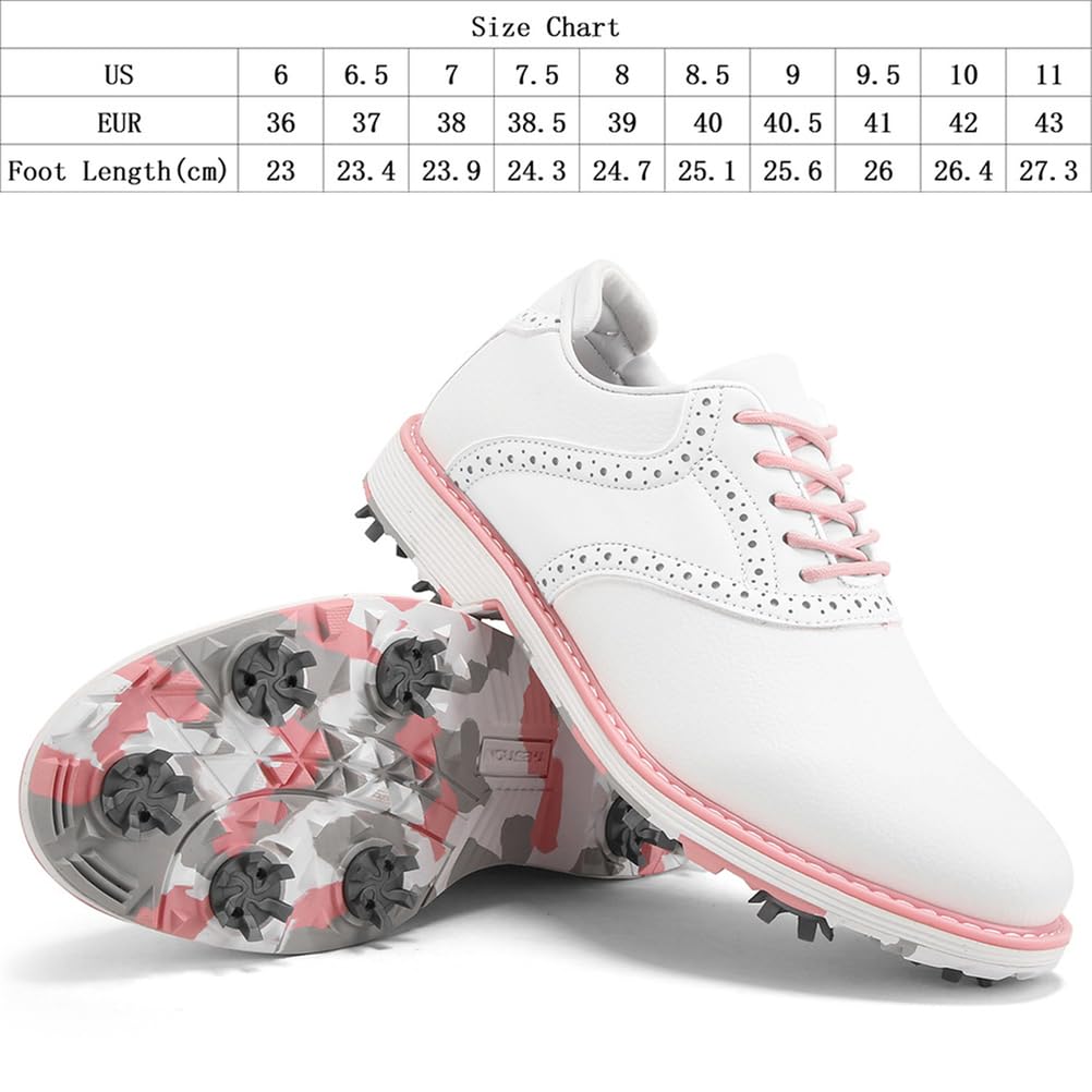 SDEQA Chaussures de Golf imperméables pour Femmes avec 9 Crampons, Baskets de Golf en Cuir pour golfeuses, Taille Plus