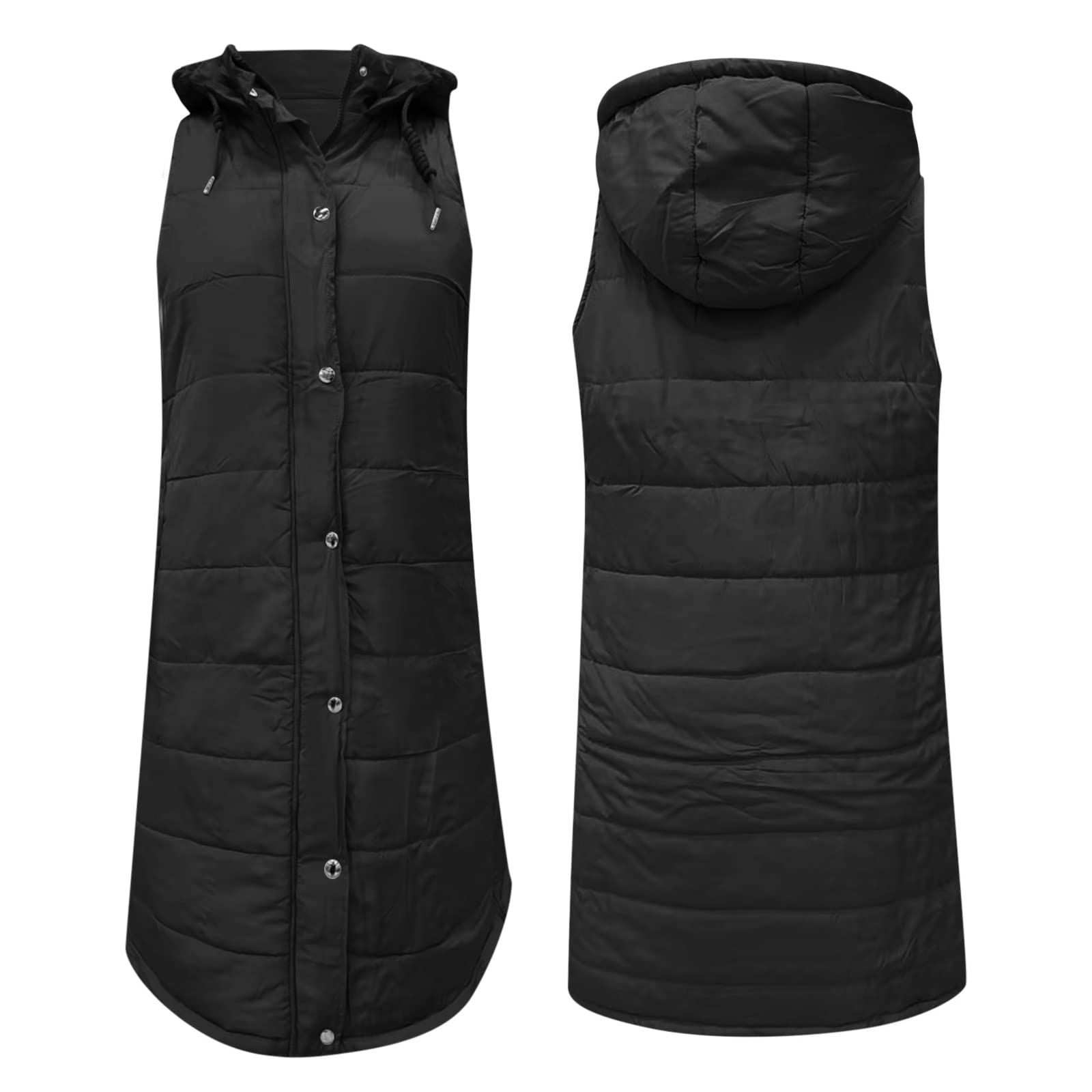 Chaleco largo para mujer con capucha – Abrigo largo de invierno cálido con capucha sin mangas chaleco acolchado para mujer ligero chaleco acolchado para exteriores con bolsillos chaleco