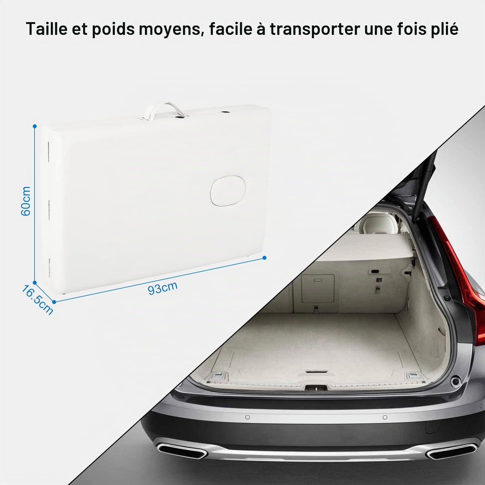 Mondeer Table de Massage, Pliante de 2 Sections Lit Cosmétique Pliante en PU et en Bois, avec l’Appui-Tête Amovible, avec Housse de Transport et Accessoires (Blanc), 198x60x81cm