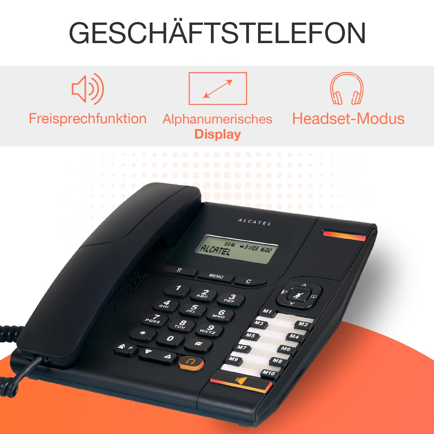 ALCATEL Temporis 580 PRO - Professionelles Festnetztelefon - Alphanumerische Anzeige - Stummtaste - Visuelle Anrufanzeige - Einstellbare Lautstärke - Rückruftaste - 10 Direktwahltasten - Schwarz