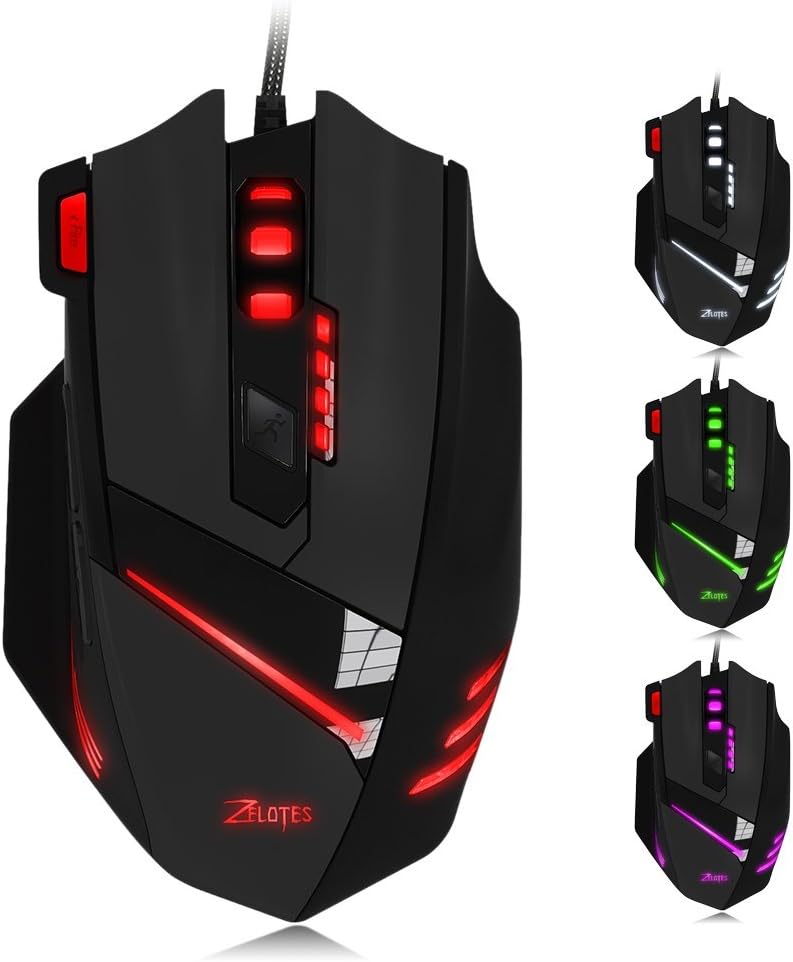 Zelotes T60 9200 DPI High Precision 8 Buttons Gaming Mouse with Multi-Modes LED, Weight Tuning Set for PC, Mac, Pro Gamer