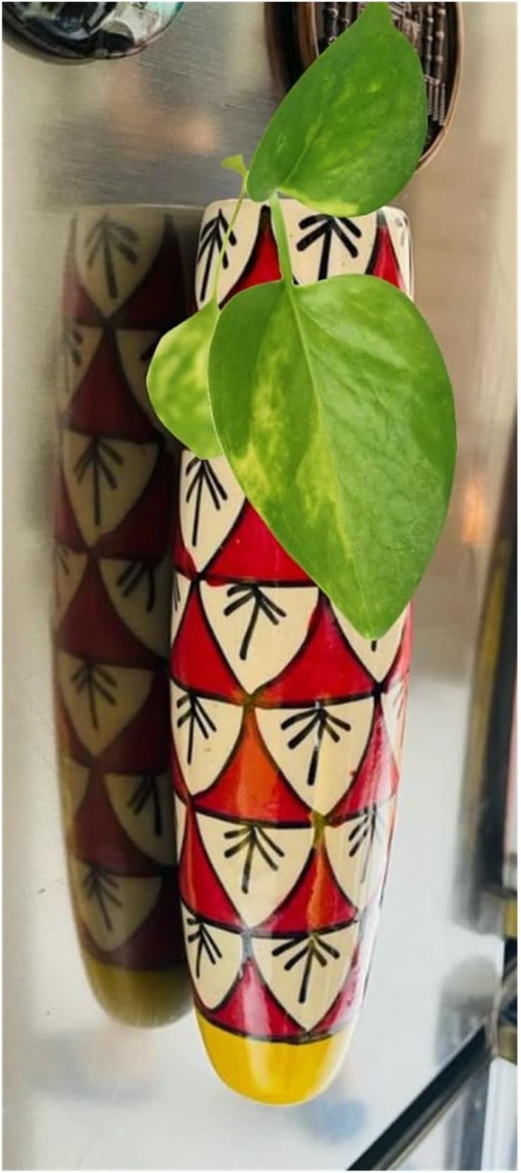 SPHINX Handmade Ceramic Fridge Magnet Planter Vase, Ceramic Magnetic Planter for Metallic Surface, Planters with and Without Magnets for Indoor Plants- (with Magnet- Red, 1 Piece)
