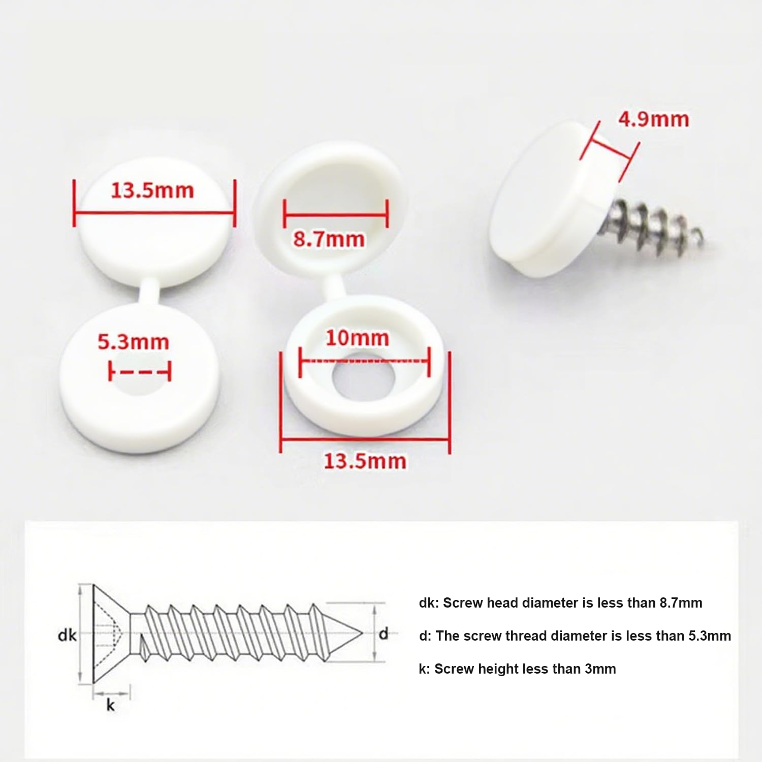 200pcs White Screw Caps, Plastic Screw Cap Covers Fit 6 And 8 Screws, Hinged Hole Cover Cap Foldable - Image 2