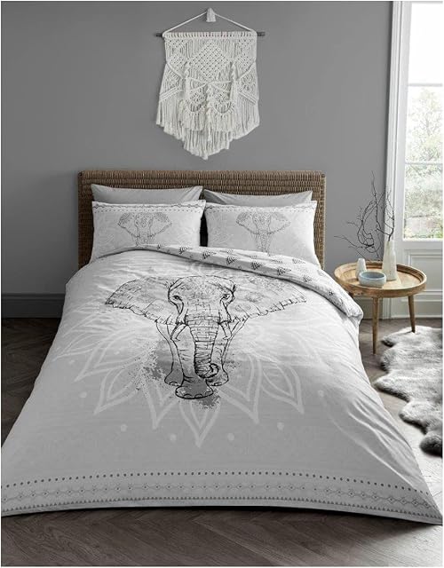 GC GAVENO CAVAILIA Elephant Duvet Cover, Reversible Printed Bedding Sets, Warm Cosy Bed Set, Grey, Single