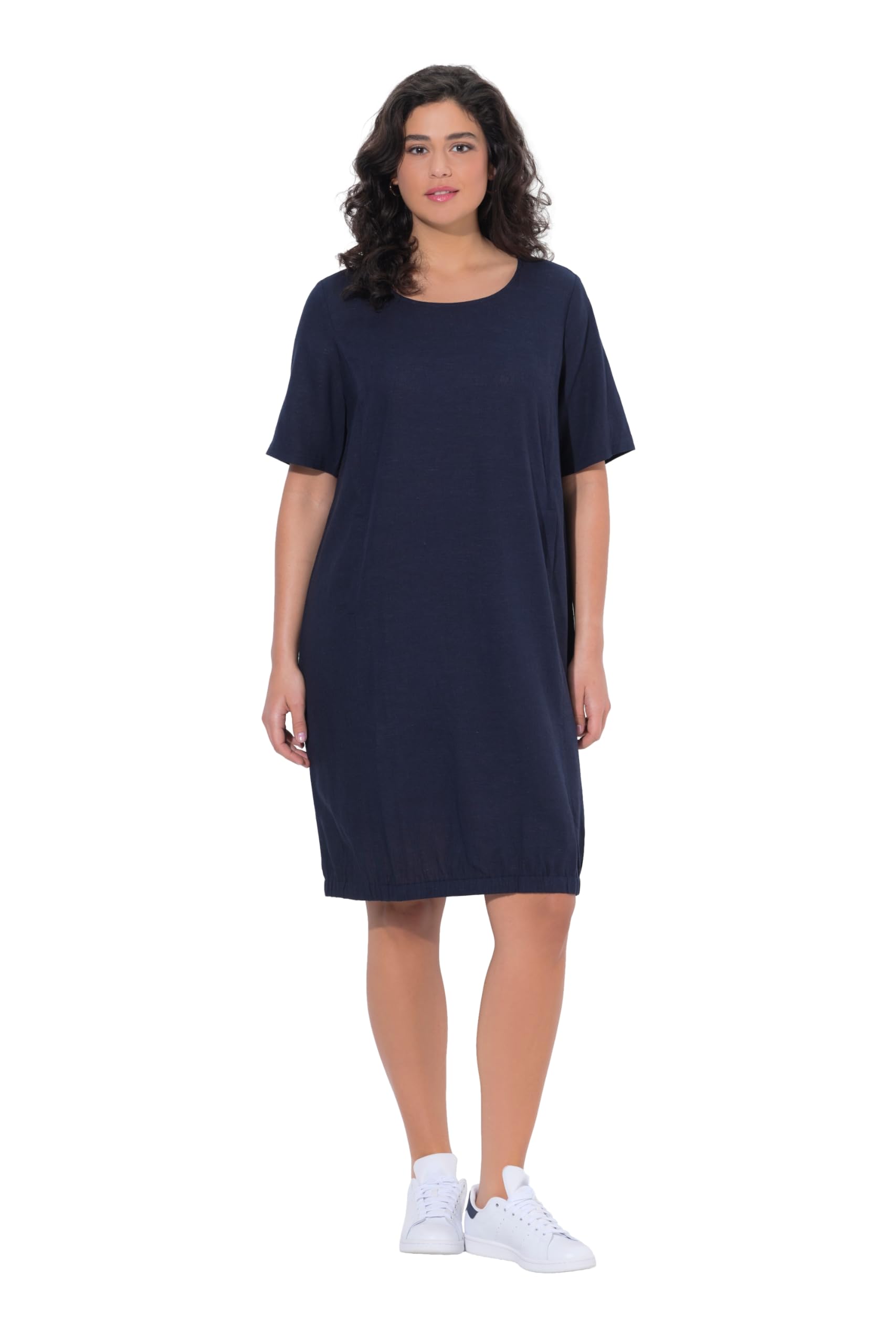 Ulla Popken Damen große Größen Übergrößen Plus Size Leinenmix-Kleid, A-Linie, Rundhals, Halbarm, Taschen 848358
