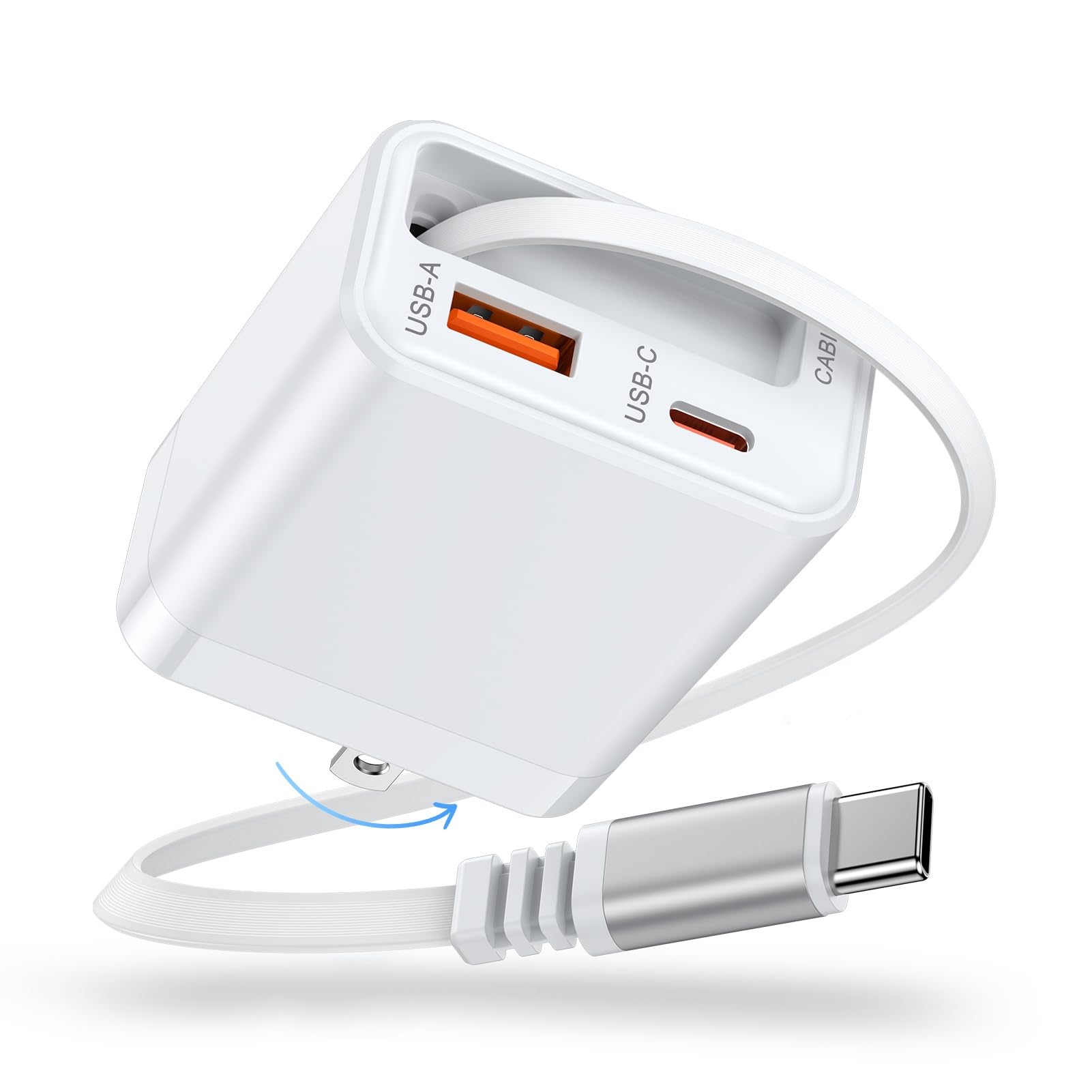 【自動巻き取り式】急速充電器 Type-Cコンセント 35W 【伸縮式65㎝ケーブル付属/折畳み式/PSE技術基準適合/GaN新技術】iPhone 17充電アダプター USB コンセント 3台同時充電可能 タイプc 充電器 PD3.0/QC4.0/PPS等規格対応 MacBook/ノートPC/iPad/iPhone/Androidなどに対応 旅行や出張 ホワイト