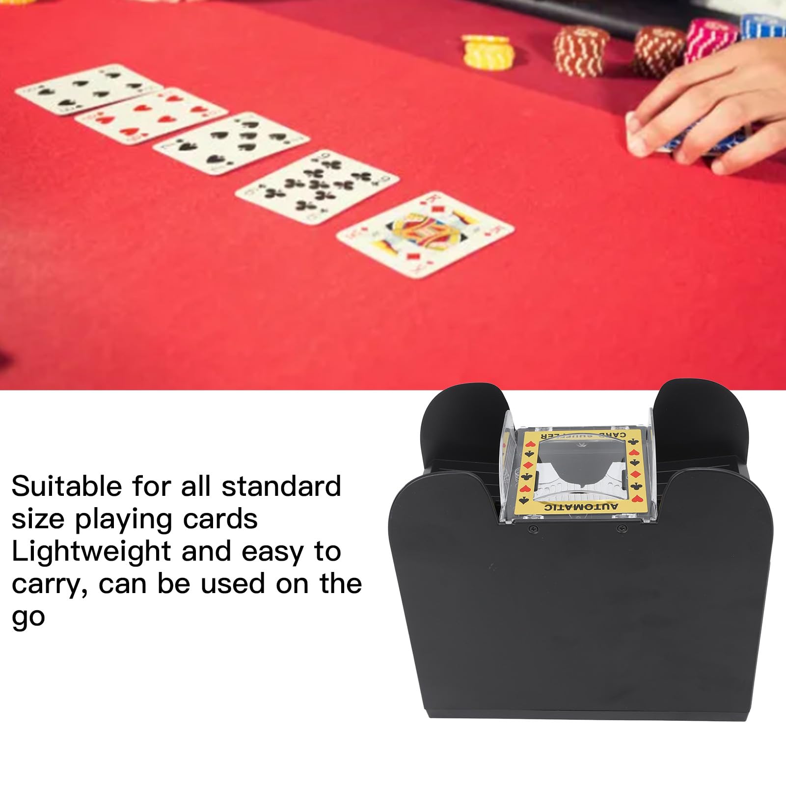 Automatic Card Shuffler, 1-6 Deck, Battery Operated Electric Card Dealer Machine, Lower Noise Playing Card Shuffler for Home Card Game, Travel, Lightweight Portable