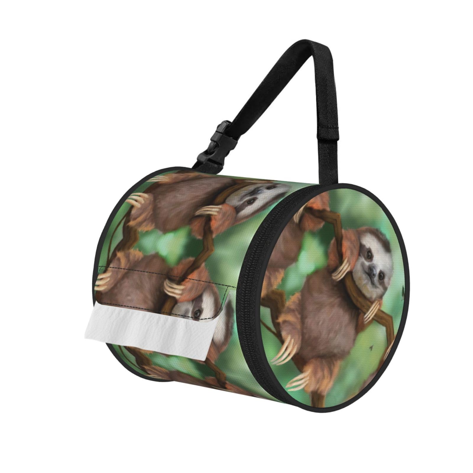 Sloth Printed Hanging Tissue Organizer, Smooth Zipper Oxford Cloth Roll Holder for RV Bathroom Desk
