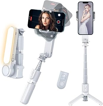 HOLD UP Gimbal Stabilizer for Smartphones, Handheld Gimbal Stabilizer with Filling Light I-Phone Gimbals with Remote Control, Portable Mobile Phone Stabilizer for Video (White)