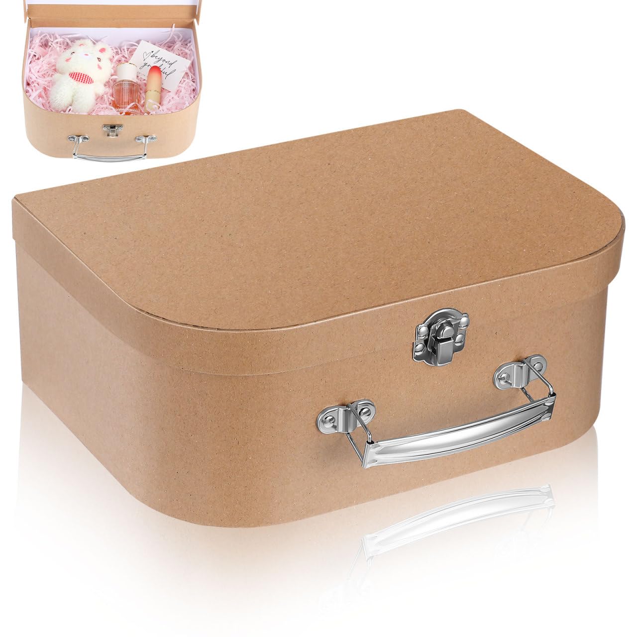 HOMSFOU Kraft Paper Storage Suitcase 10X10X10 Inches Multipurpose Decorative Box for Jewelry Stationery Wedding Party Favors Travel and Home Organization