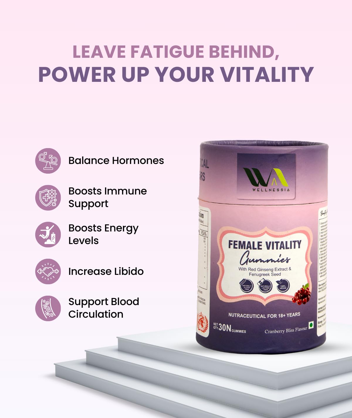 Wellnessia Female Vitality Gummies - Support for Energy, Wellness, and Balance - Natural Ingredients for Women’s Health - 30 Gummies (Cranberry Bliss Flavour) Wellnessia Female Vitality Gummies - Support for Energy, Wellness, and Balance - Natural Ingredients for Women’s Health - 30 Gummies (Cranberry Bliss Flavour)