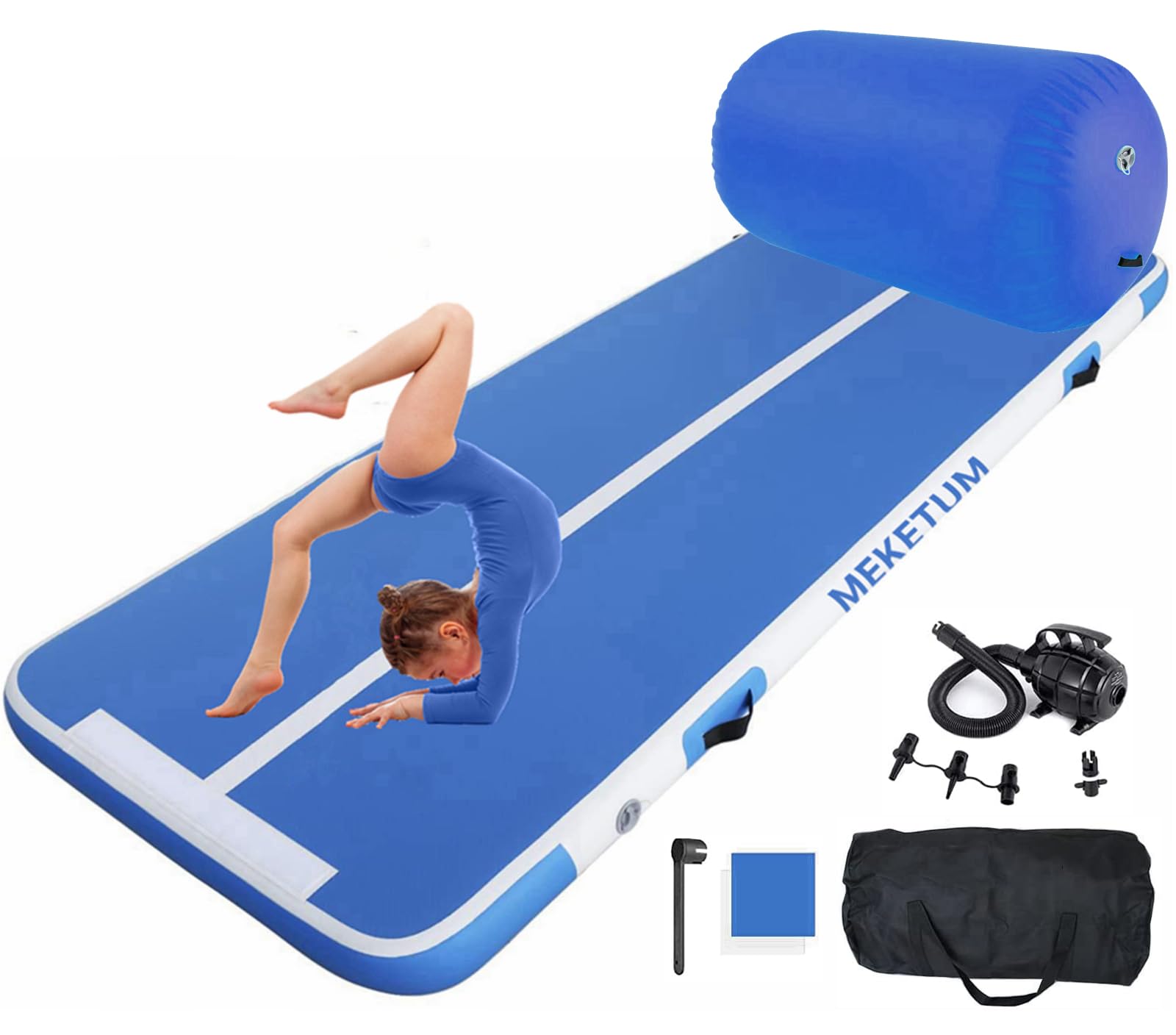 Air Track Tappetino Ginnastica Artistica 2 3 4 5 6 Metri 10/20CM Spessore Materasso Ginnastica da Casa/Yoga/Formazione/Cheerleading/Divertimento Acqua con Pompa (Blu Plus, 3M15)