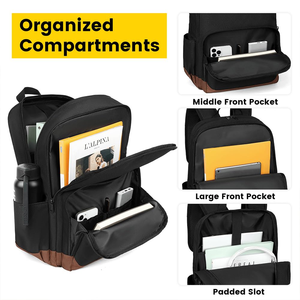 Vorspack Backpack for Women Men - Lightweight Bookbag with Padded Slot for Work College Travel - Black