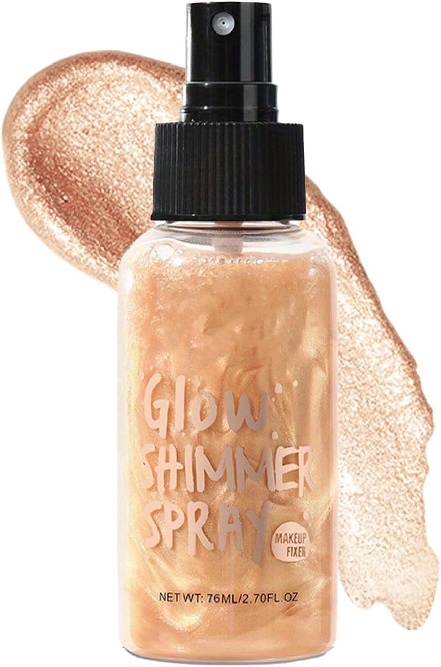Body Shimmer Oil For Women – Glow Liquid Highlighter Spray Makeup – Waterproof Non-Sticky Luminizer – B-ody Shimmer Lotion for Face and Body – Body Oil for Women – Face & B-ody Glow S-himmer