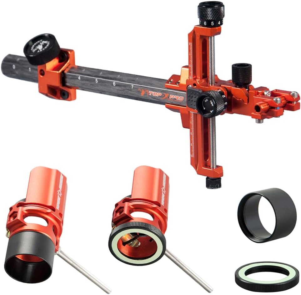 Compound Bow Sight 1 Pin,for Professional Competitions,with Front and Rear Lens Hoods,Micro Adjustment,Detachable Bracket, 2x 4x 6x 8x Telescopic Sight,Rh/LH