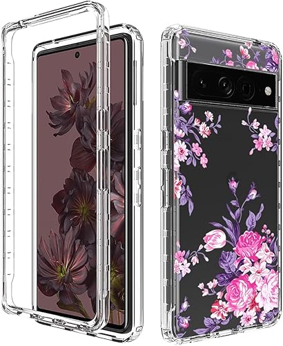 Vista 8 de Funda para Pixel 7 Pro/Google 7 Pro, funda protectora de TPU transparente floral a prueba de golpes para Google Pixel 7 Pro (flores y hojas)
