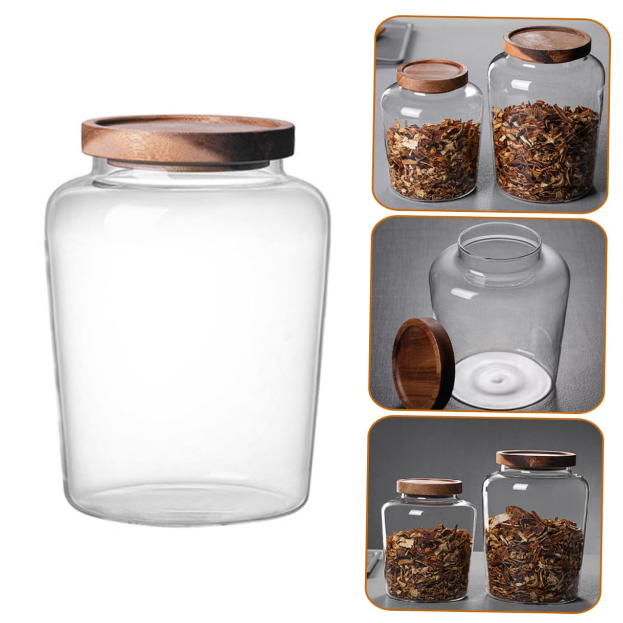 TEHAUX Barattolo in Vetro con Coperchio in Legno di Acacia Sigillato per Conservare Granaglie e Biscotti Freschi in Cucina e Casa
