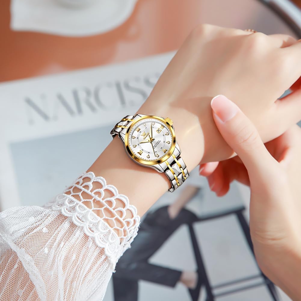 OLEVS Watch Women Two Tone Watches for Women with Date Dress Womens Watches for Small Wrists Luxury Easy Read Womens Watch Waterproof Blue/Black/Gold/Silver Dial Reloj para Mujer - Image 4