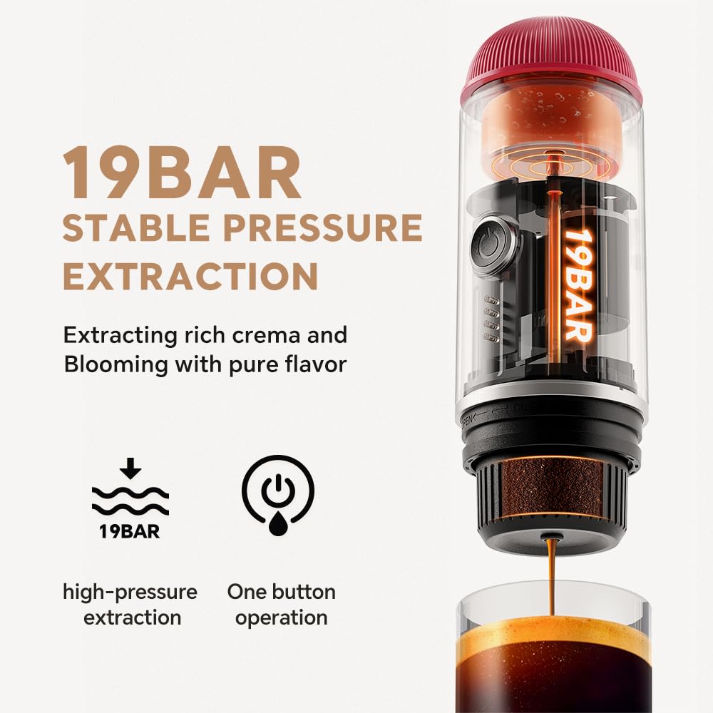 Macchina per Espresso Elettrica Portatile, Macchina da Caffè da Viaggio per Campeggio, Macchina da Caffè per Auto in Movimento Autoriscaldante con USB-C, Con Caffè Macinato e Capsule