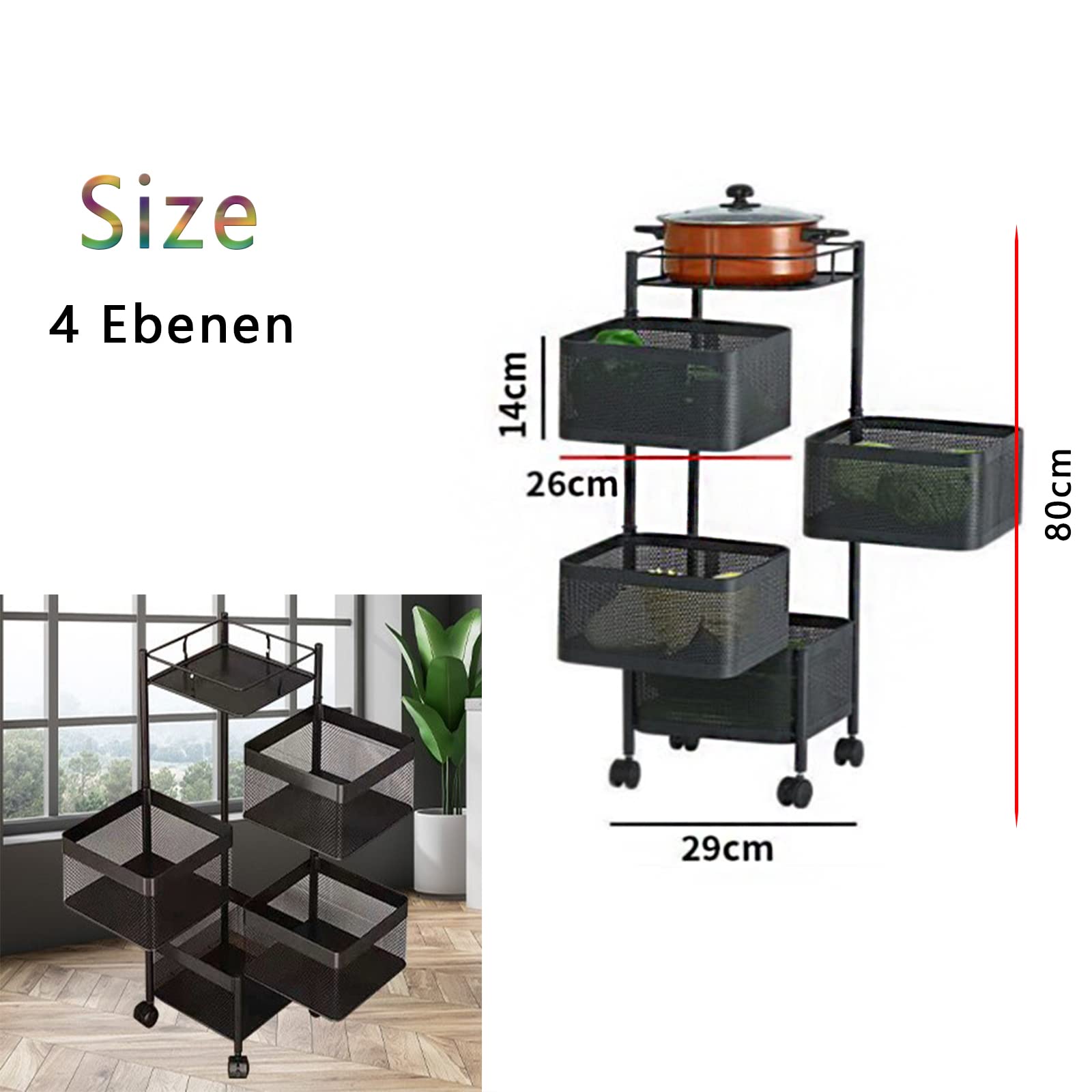 Chariot De Rangement Étroits 4 Niveaux LIANTRAL – Mobile Sur Roulettes Avec Plateau Bois, Idéal Cuisine, Salle De Bain, Espaces Réduits 42×18,5×80,5 Cm