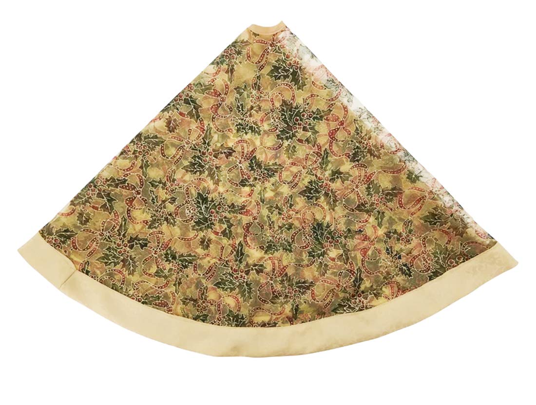Gold Accent Christmas Holiday Tree Skirt, 48 Inch Round, New
