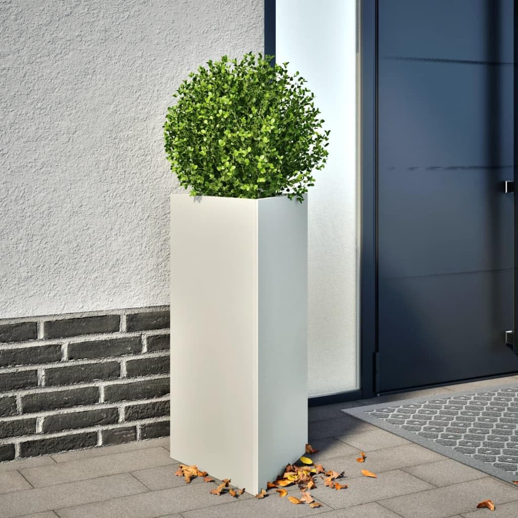 vidaXL Fioriere 2 pz Bianche Triangolari 40x34,5x75 cm in Acciaio, fioriera, fioriera da Patio, Vaso Fiori da Esterni, fioriera da Esterno