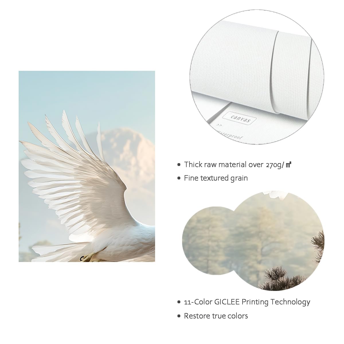 CHERHERART Affiche en toile de vol de l’aigle blanc Forêt de pins enneigés Peinture murale de la faune Inspirant toile de nature Tirages pour bureau 80x120cm sans cadre