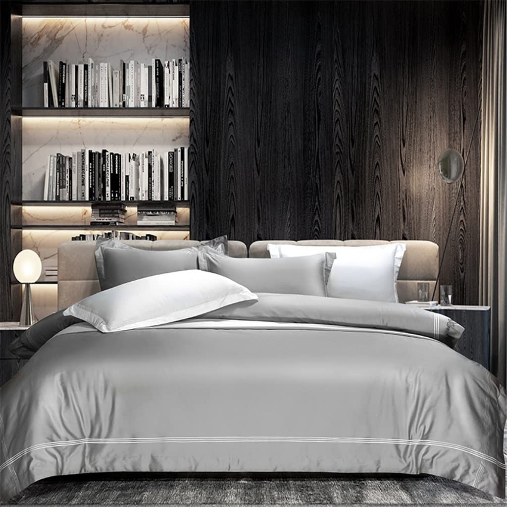 Sbcgfy Grey Cotton Duvet Cover Set 4Pcs Queen/King Size Bedclothes Hotel Bedding Sets Bed Linings,-Queen Size 4Pcs