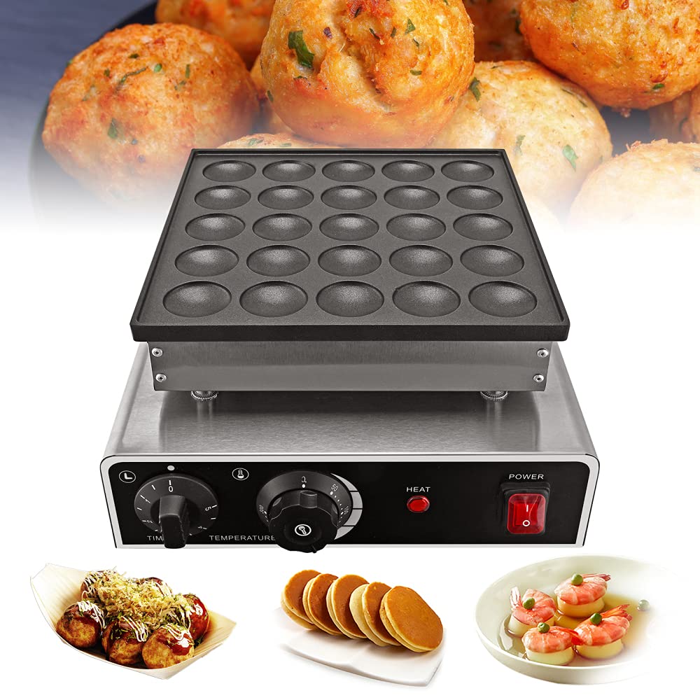 KOSIEJINN Muffin Machine Mini Pancakes Maker Waffle Maker 25-Holes 950W Electric Mini Pancake Machine Muffin Machine Home Kitchen Appliances with Timer, Temperature Control Knob and Heating Indicator (US plug 110V)