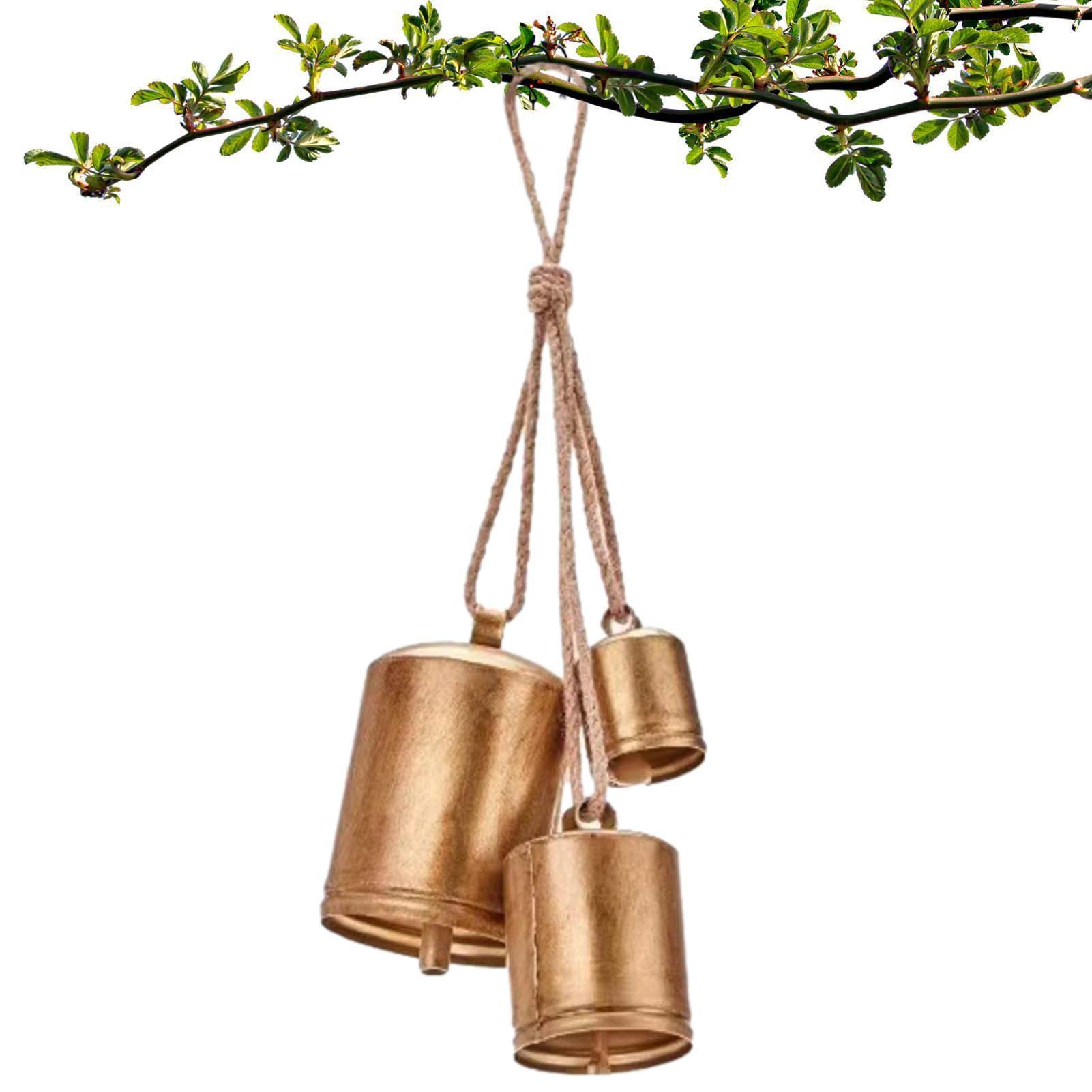 Set Di 5 Campane Vintage Rustiche In Metallo Dorato - Decorazione Shabby Chic Per Natale, Fai Da Te E Arredamento Country