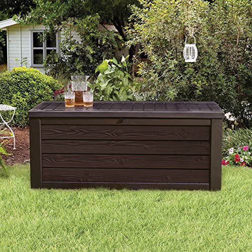 Keter Westwood Outdoor Resin 150 Gallon Deck Storage Box Organizer For Patio Furniture, Pool Toys And Yard Tools With Bench, Brown (2 Pack) #TOP4