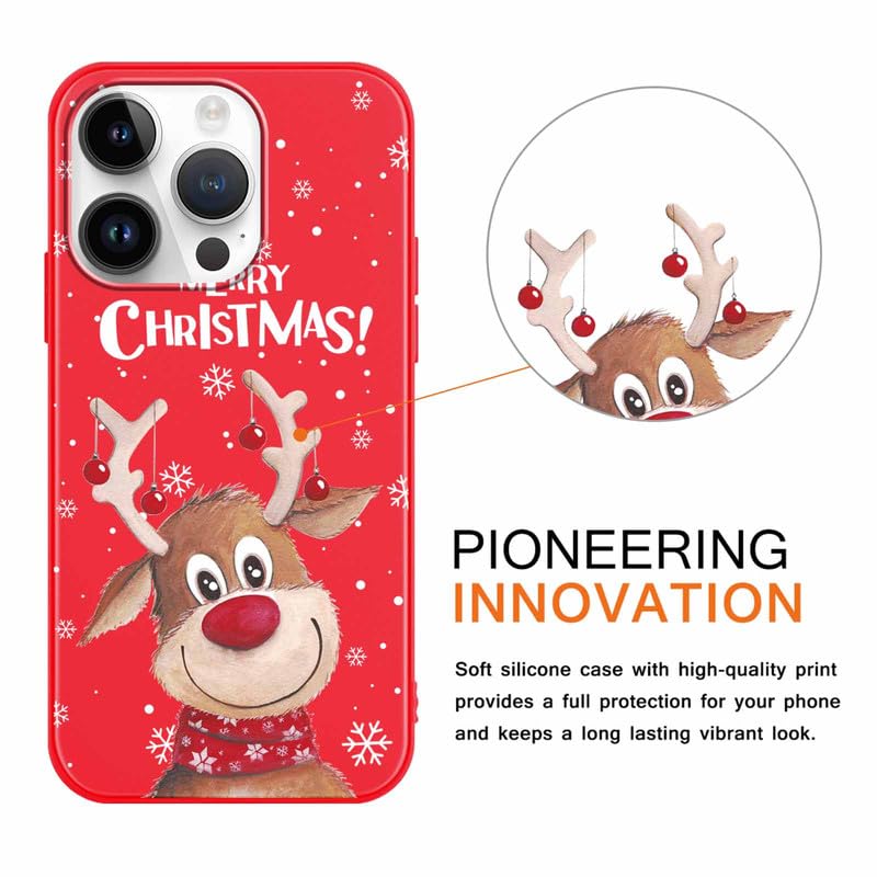 Yoedge 3 Pezzi Natale Cover per iPhone 15 6,1, Christmas Custodia con Alce Babbo Natale Disegno Aesthetic, Morbida Silicone TPU Sottile Rosso Phone Case per iPhone 15, Babbo Natale