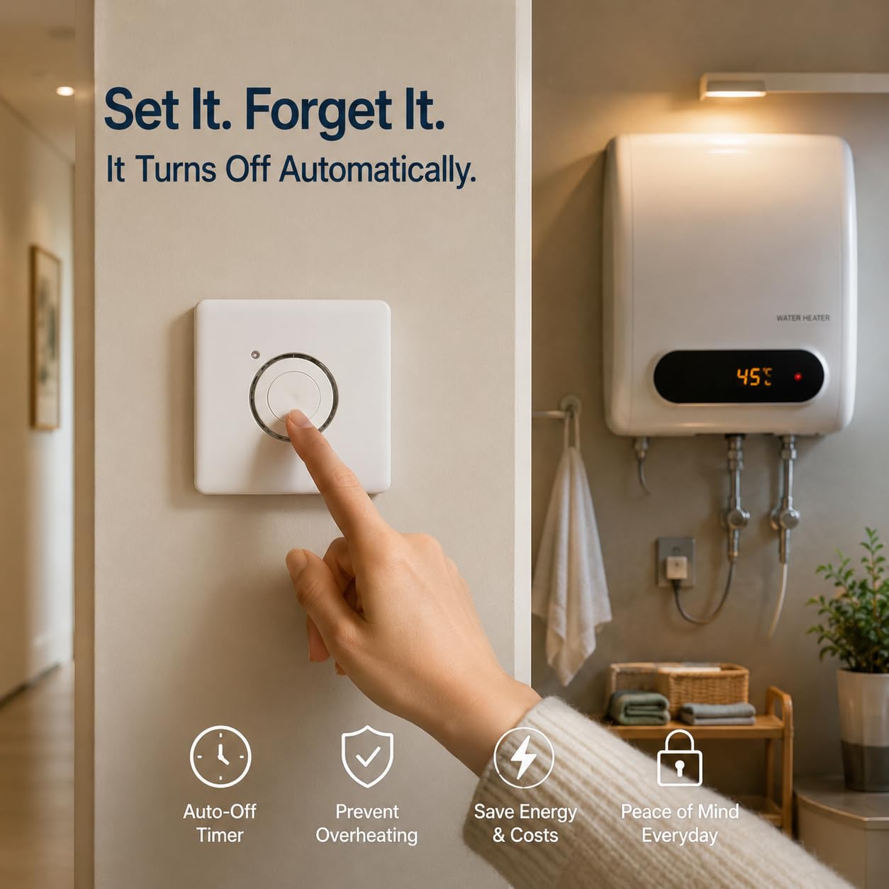 Timer Schalter, 220V 3500W Wandschalter, Zeiteinstellung von 2 Minuten bis 2 Stunden, für Korridor und Haushaltsgeräte