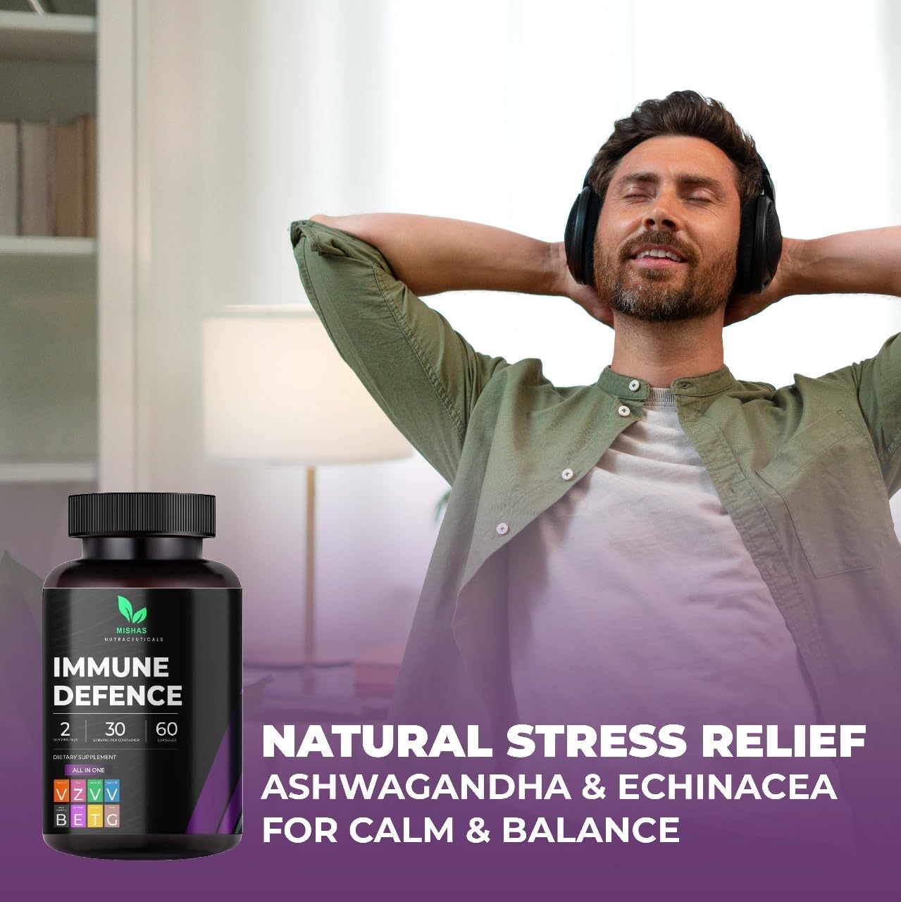 Mishas Nutraceuticals 8-in-1 Immune Support Supplement with Echinacea, Vitamin C, Zinc 50mg, Vitamin D 5000 IU, Turmeric Curcumin, Ginger, B6, and Elderberry – 60 Capsules - Image 5