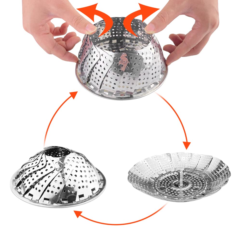 Avesteir cesta vaporera plegable de Acero Inoxidable, Malla Agujeros steamer cesta plegable, cocinar al vapor con Patas Antideslizantes para Verduras, Frutas, Mariscos, cocinar Todo Tipo de Alimentos