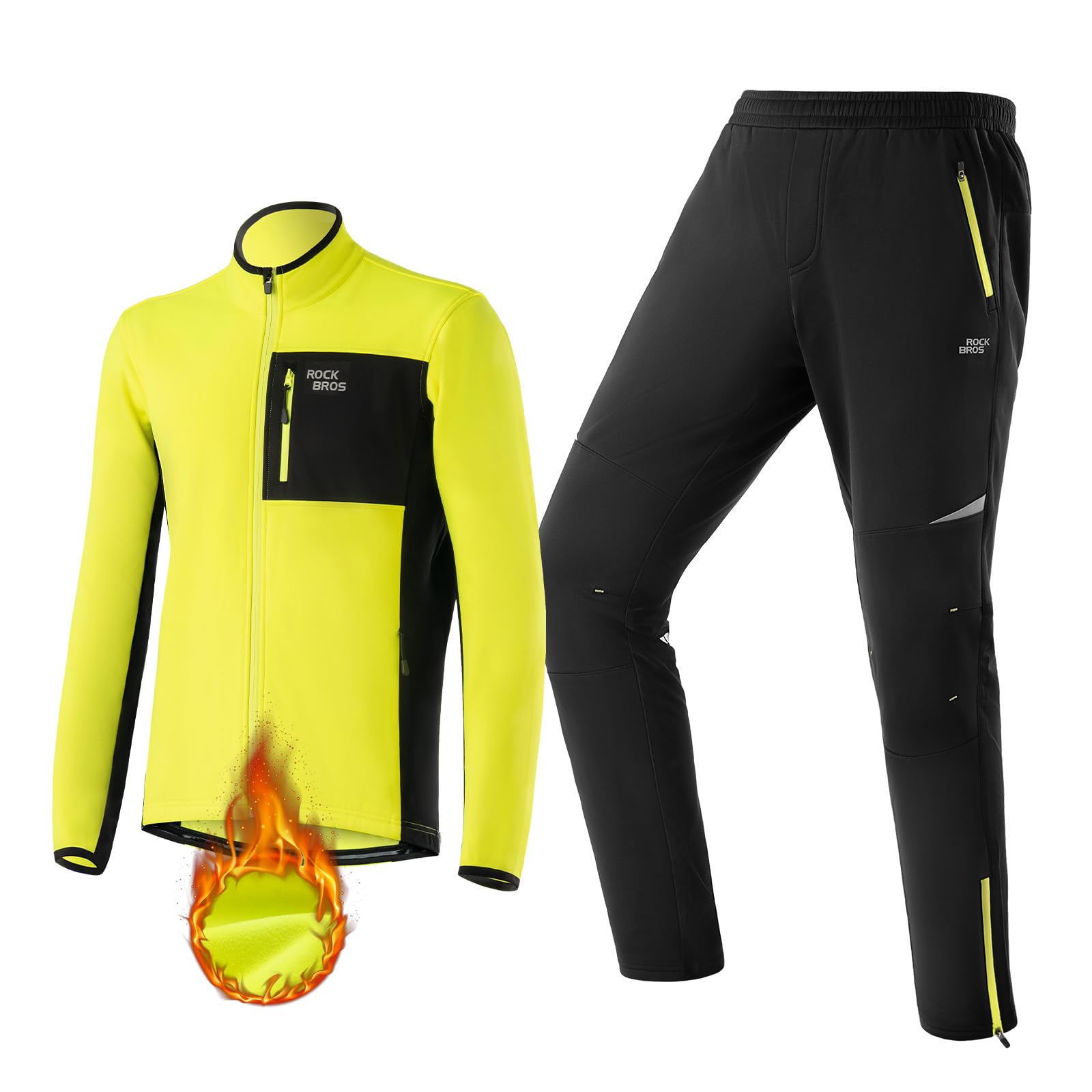 ROCKBROS Chaqueta y Pantalón Ciclismo Invierno para Hombre Térmico a Prueba de Viento, Traje de Ciclismo Polar Transpirable para MTB Deportes Exteriores