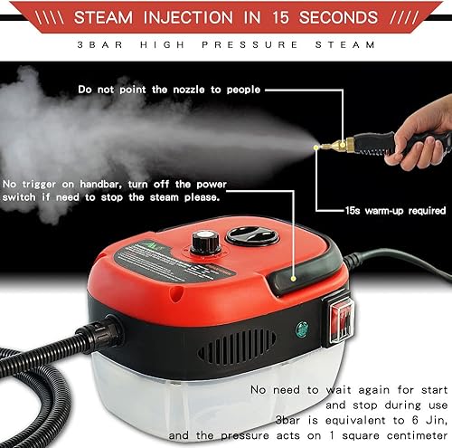 Miniatura 5 de Limpiador de vapor de alta presión, máquina de limpieza portátil de alta temperatura de mano de 2500 W, para uso doméstico, azulejos de lechada,