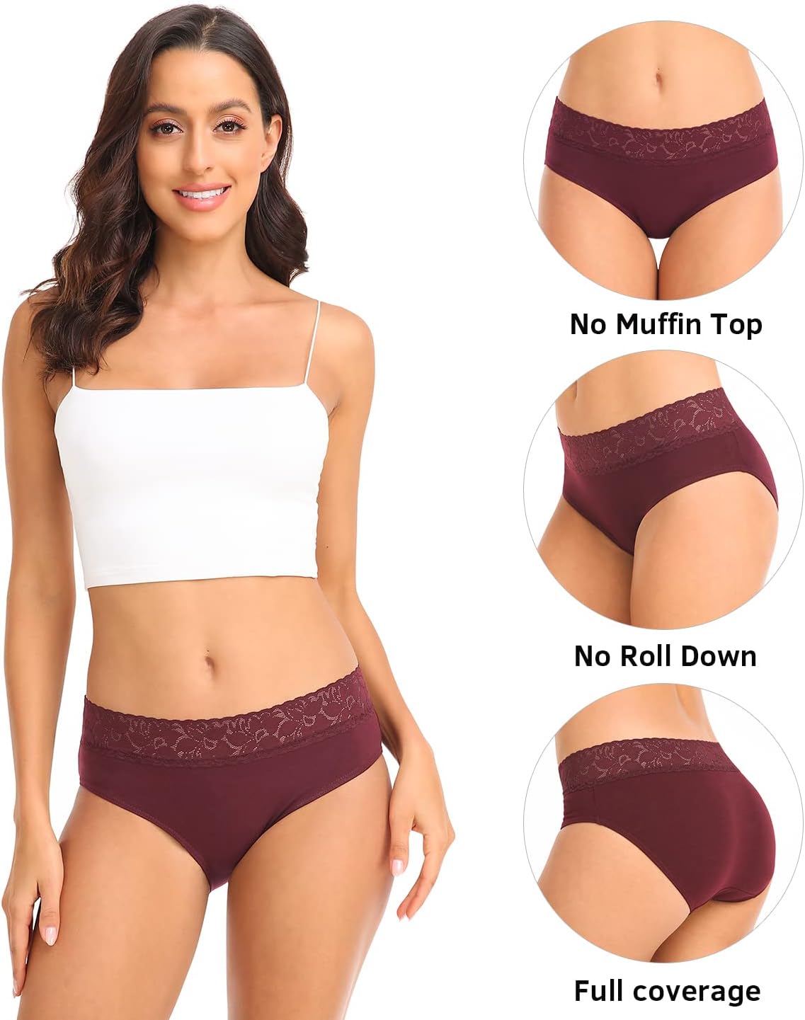 Womens Underwear Cotton Lace Panties Soft Bikini Panty Comfortable Hipster Stretch Full Ladies Briefs 5 Pack S-XL - Image 2