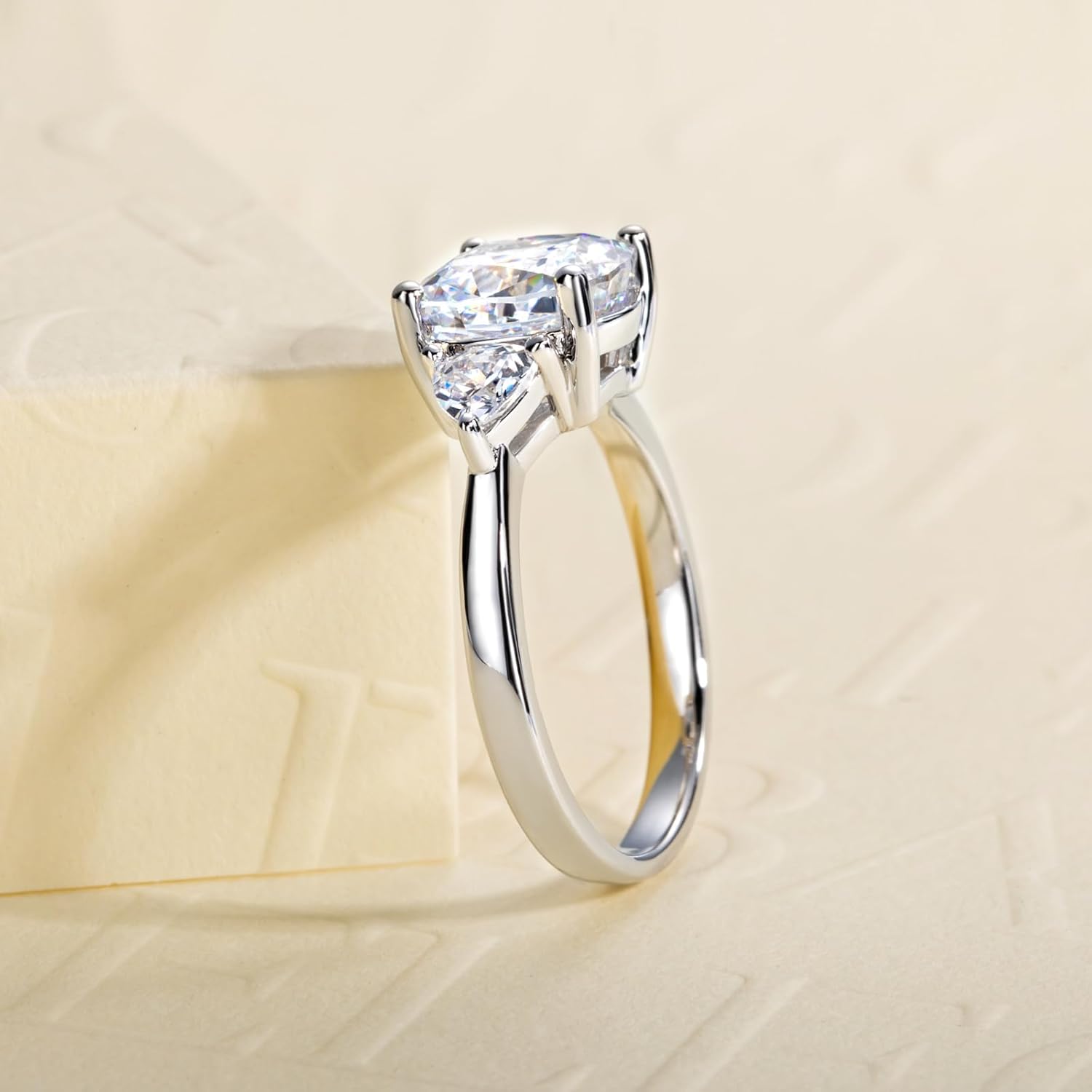 2CT-4CT Cubic Zirconia Oval Cut/Raidant Cut/Cushion Cut 3 Stone Engagement Rings 5A Grade Simulated Diamond CZ Wedding Promise Anniversary Rings for Women - Image 7