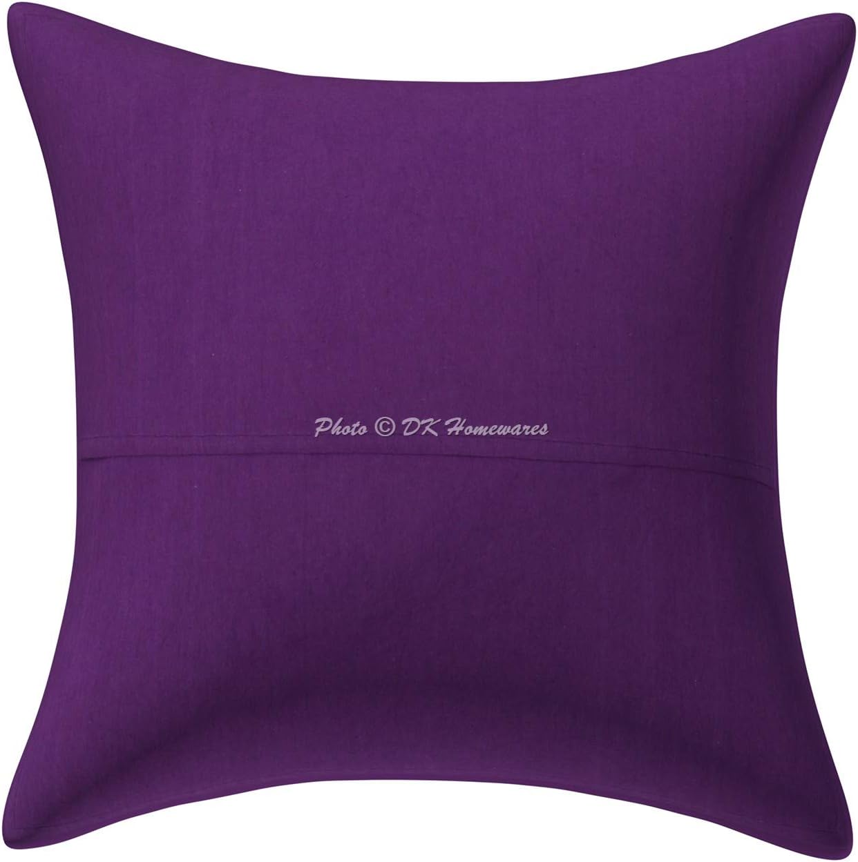 Indian Decorative Sofa Throw Pillowcases 16 x 16 Inch Cotton Embroidered Mirrored Bohemian Square Couch Cushion Covers (Size - 40x40 cm ; Color: Purple) - Set of 5 Pcs (Cover Only)