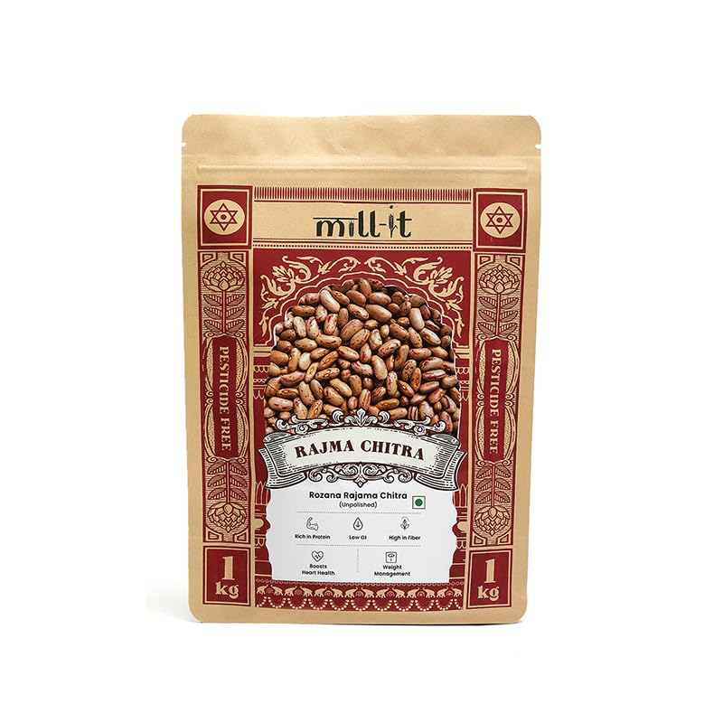 Mill-it Rozana Rajma Chitra - 1kg (Pack of 2) | Pinto Beans | Kidney Beans | Sugar Beans | Chemical and Pesticide Free unpolished pulses | Low Fat Non-GMO Beans | Ideal for Curries, Salads and Traditional Dishes.