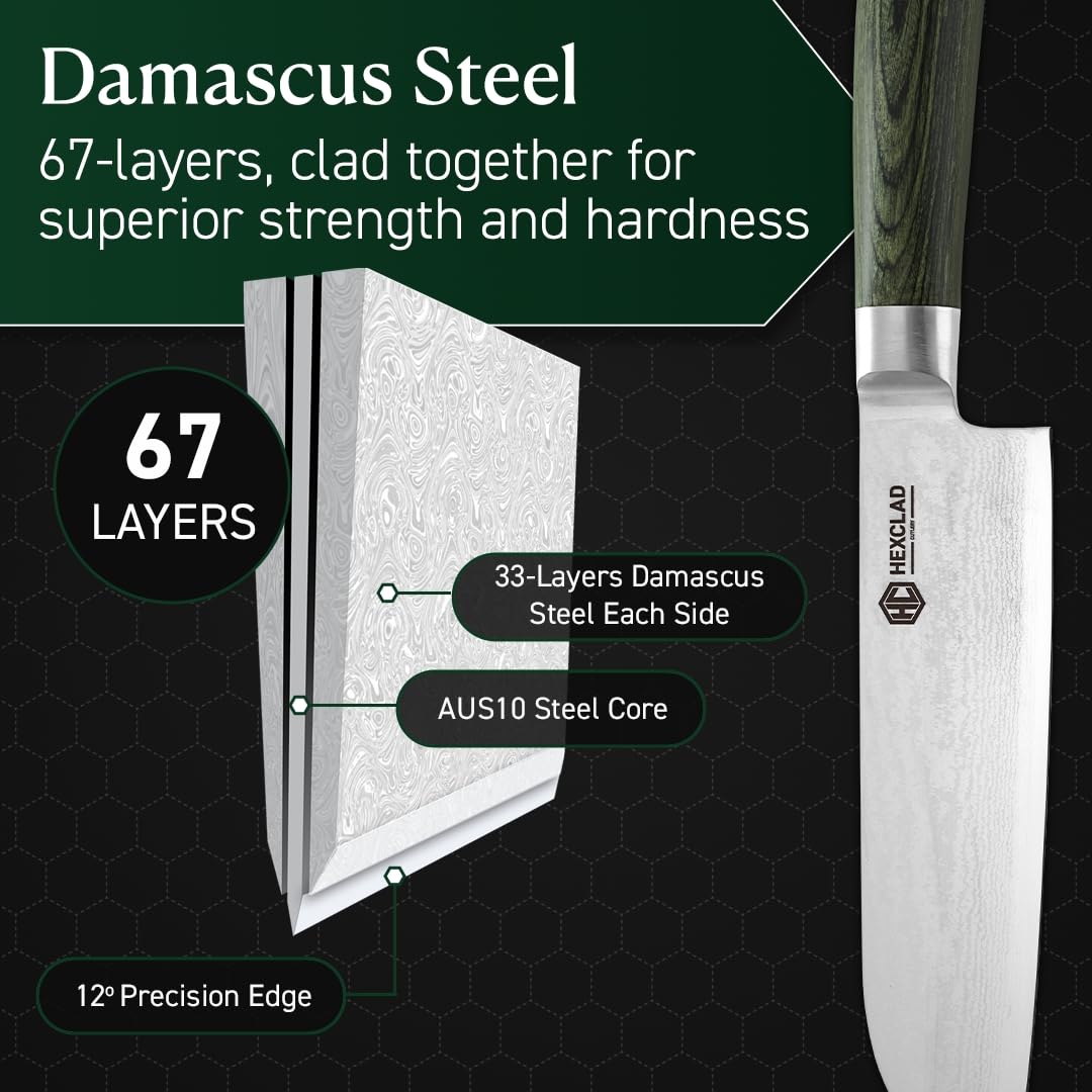 Amazon.com: HexClad Santoku Knife, 7-Inch Japanese Damascus