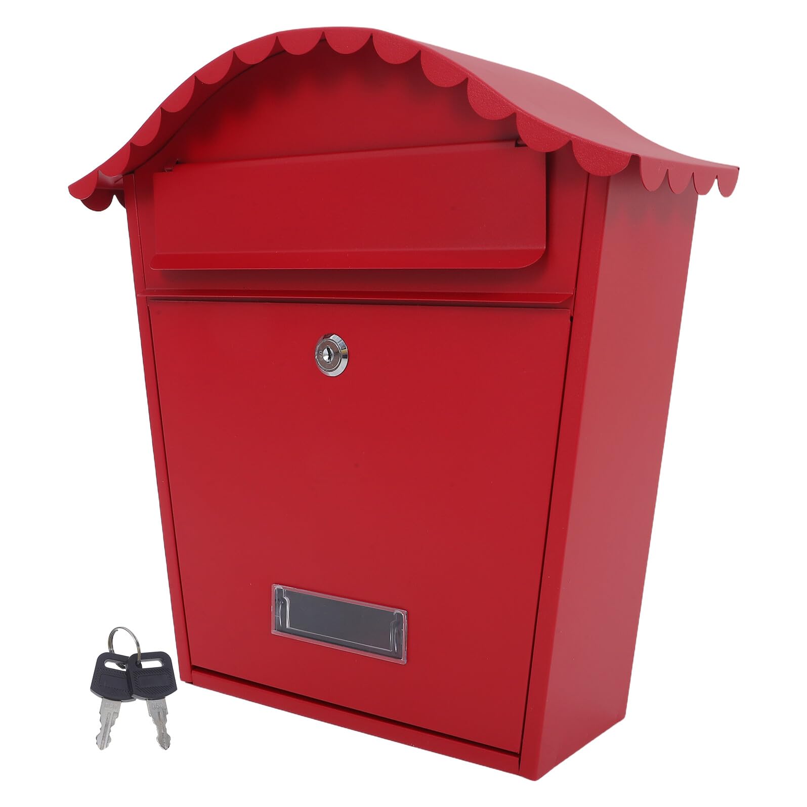 LIFKOME Wandbriefkasten aus Metall Rot mit Schlüssel Abschließbarer Außenbriefkasten Wetterfest 36,8X35,8X13,5cm für Post und Zeitungen