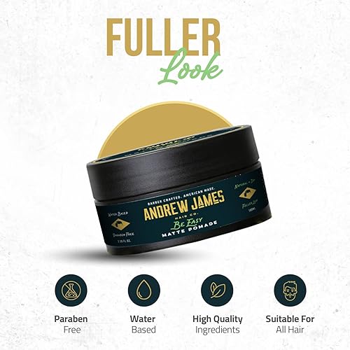 Miniatura 8 de ANDREW JAMES Be Easy  Pomada crema  Firme fuerte  Acabado mate natural  2.75 onzas  Paquete de 1