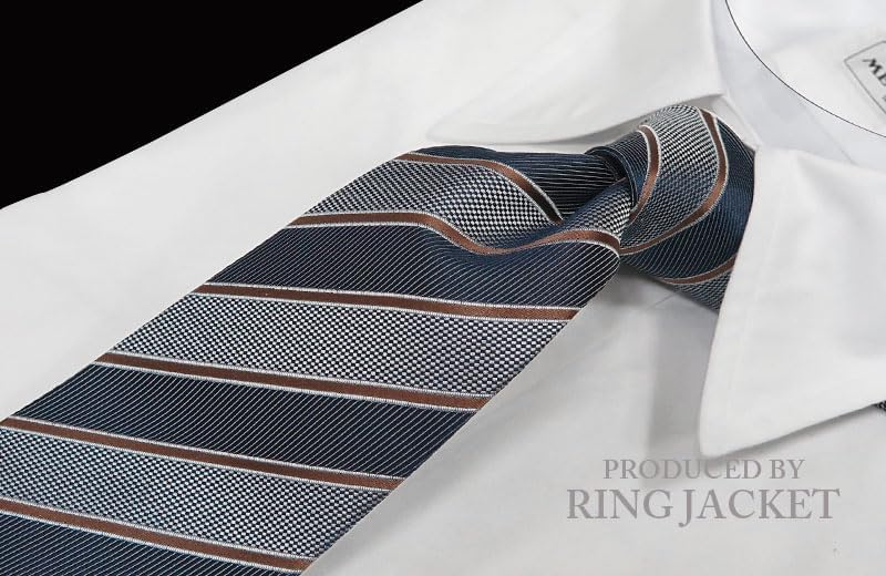 [リングヂャケット] [ PRODUCED BY RING JACKET ] ストライプタイ (ネイビー&times;シルバーグレー系&times;ライトブ